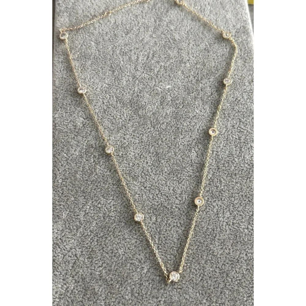 Gold-Plated Necklace With Round Crystal Stations & Lobster Clasp